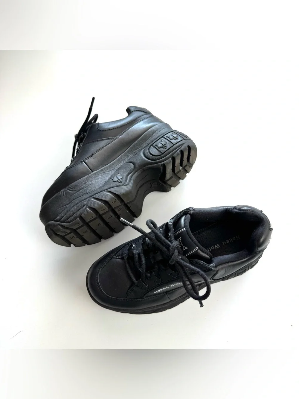 Naked Wolfe Sporty Chunky Sneakers Black Leather Platform Shoes Womens US 5 Goth